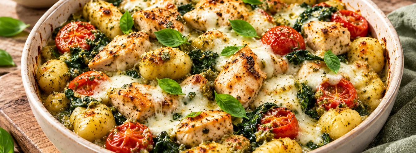 Pesto Chicken Gnocchi Bake
