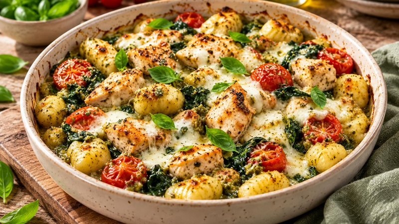 Pesto Chicken Gnocchi Bake