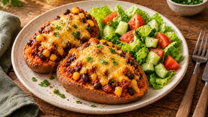 Smoky Bean & Cheese Sweet Potatoes