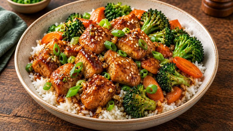 Sticky Honey Garlic Chicken Rice Bowls